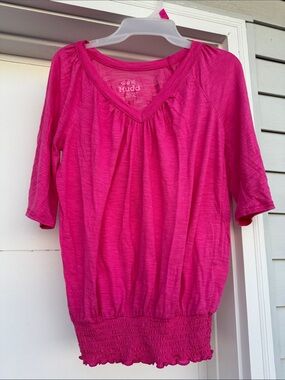 Mudd Bright Pink V-Neck Shirred-Hem Tunic